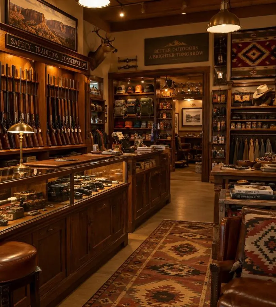 Interior of a traditional independent gun shop in the American Southwest